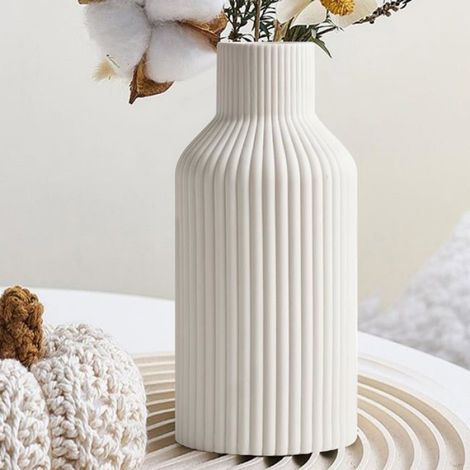 Vase en Céramique Blanc, Vase pour l'herbe de la Pampa, Boho Style Nordique, pour Salon, l'entrée, Le Bureau, Blanc (1/4)