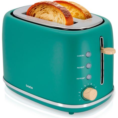 Briebe TA1166GRE Nordic Grille Pain 2 Fentes, Tranches Larges, 6 Niveaux de Dorage, Décongélation 870W Vert (1/5)