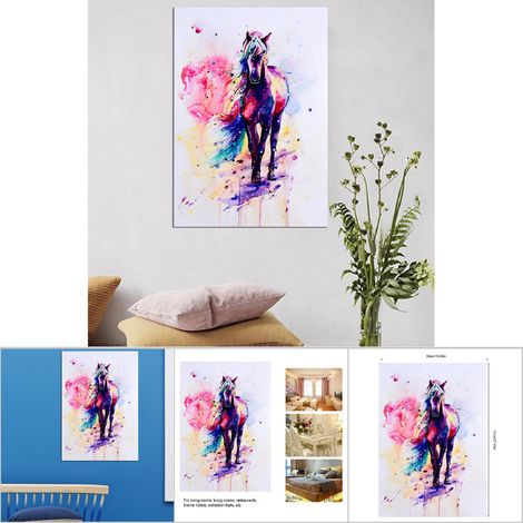 Lienzo con estampado de animales, pintura al óleo, decoración de pared, caballo en acuarela, 40 x 57 cm (1/5)