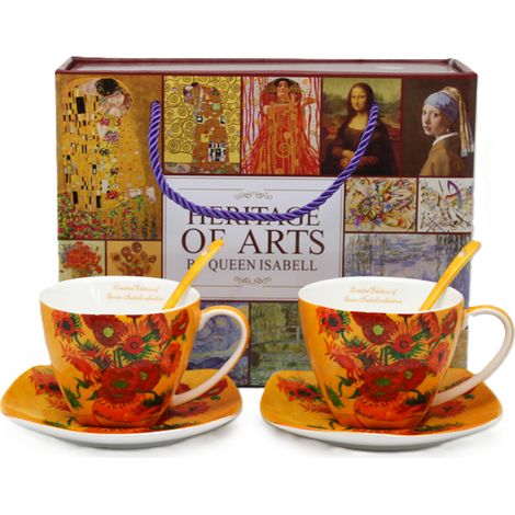 Porzellantassen mit Untertassen, 2er-Set, Van Gogh Sonnenblumen, 250 ml (1/5)