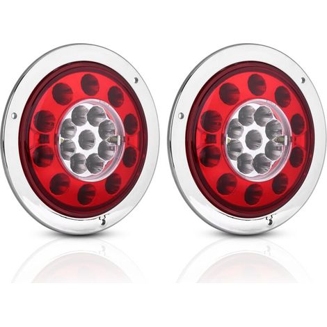 Luce posteriore per camion, 1 paio, 10,9 cm, rotonda, 19 LED, impermeabile, anello cromato, bicolori (1/3)