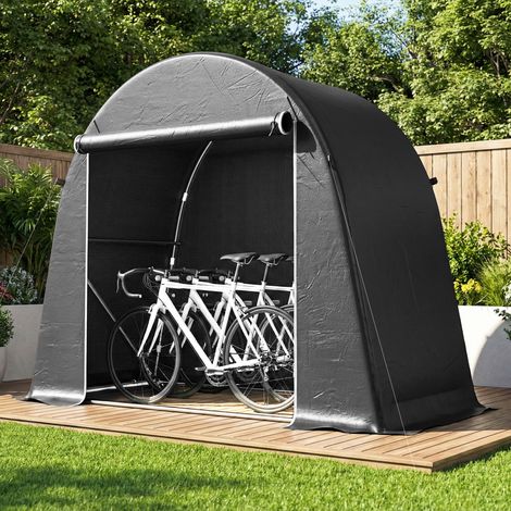 Abri de jardin tente de stockage étanche abri moto porte enroulable fermeture éclair. 245 x 120 x 200 cm. gris foncé