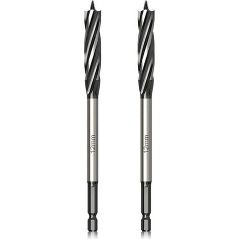 Professionnel Foret à Bois 12mm x 165mm x 2Pcs Mèche à Tarière avce Auto-alimenté Pointe Pilote, 1/4 Pouce Tige Hexagonale Foret pour le Travail du Bois