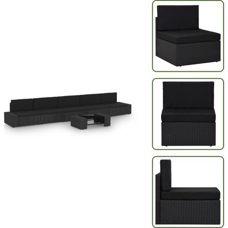 6-tlg. Garten-Lounge-Set mit Kissen Schwarz Poly Rattan - Gartensitzgruppe - Lounge Set - Gartenmöbel - Outdoor Möbel - Rattan Gartenmöbel