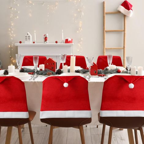 Set de 4 housses de chaise de Noël : housses de chaise en forme de chapeau de Père Noël, housses de chaise pour décorations de Noël. (1/4)