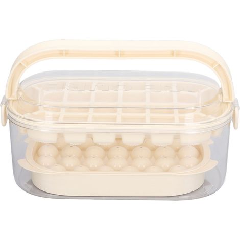 bacs à glaçons ronds et carrés avec couvercles et compartiments pour congélateur, comprenant des gobelets doseurs, pour 54 bacs à glaçons [fond souple], beige, ensemble à 2 couches (1/5)