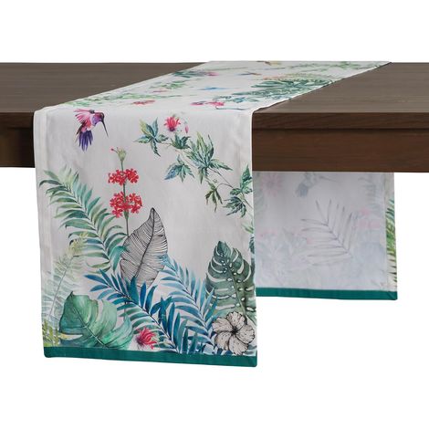 Chemin de Table 100% Coton Simple Couche, 150 cm de Long, pour la Maison, la Cuisine, Les Repas, Les fêtes, Les Mariages, Printemps Été (Tropiques, 50 cm x 150 cm) (1/5)