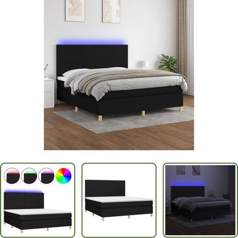 vidaXL LED-Streifen - Boxspringbett mit Matratze & LED Schwarz 180x200 cm Stoff (1/5)