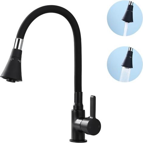 Mitigeur de cuisine avec flexible et malléable pivotant en acier inoxydable Robinet mitigeur de cuisine en laiton chromé Mitigeur (1/4)