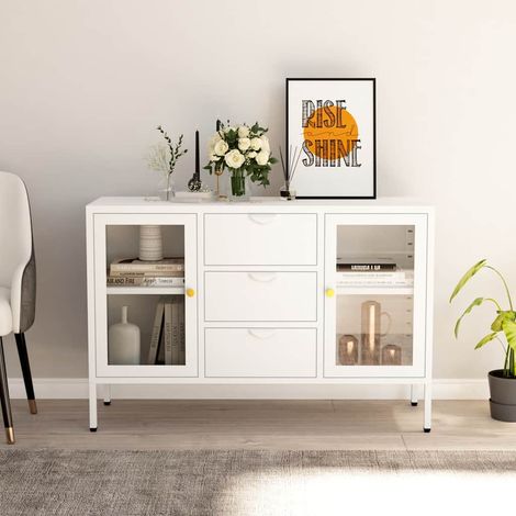 vidaXL Buffet Blanc 105x35x70 cm Acier et verre trempé (1/5)
