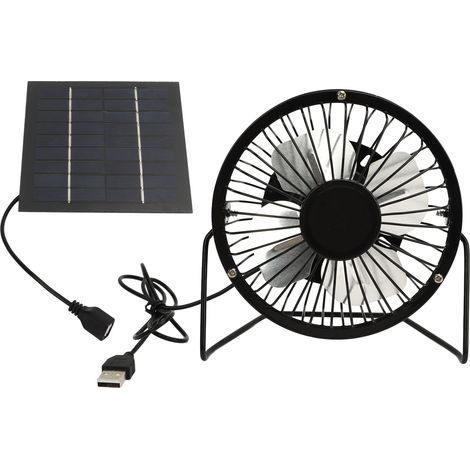 Ventilateur solaire 5W USB orientable à 360° pour serre, poulailler ou niche pour chien. (1/5)