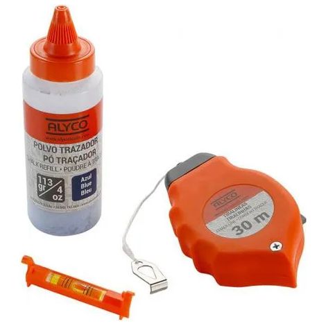 ENSEMBLE 3 PCS TRACER, BIDON POUDRE TRACEUR ET MINI-NIVEAU ALYCO ORANGE