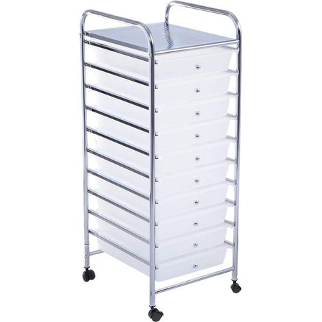Carrito Auxiliar Almacenamiento 10 Cajones 4 Ruedas Carro Organizador Metal Transparente (1/5)