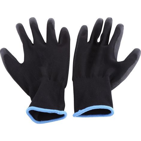 PU-Arbeitshandschuhe mit rutschfester Handfläche und verstärktem Schutz - Packung mit 12 Paaren, schwarz (Größe L) (1/5)
