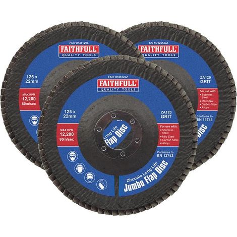 Faithfull Jumbo Flap Disc 125mm 120 Grit Zirconia 3 Pack (1/3)