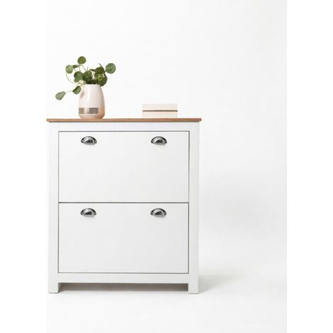 Zapatero moderno de MDF E1 efecto roble y blanco con 2 puertas abatibles (1/5)