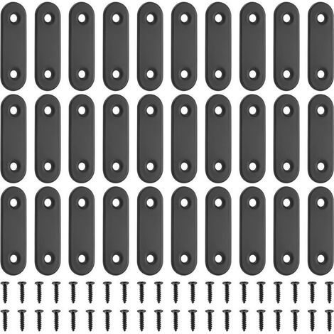 30 Pcs Plaques d'assemblage Plates, Connecteurs Plats, Pattes d'assemblage Perforée Plates de Métallique, Plaque Perforée, Équerre de Fixation en Acier Inox, Plaques de Raccord (Noir 50x16mm) (1/4)