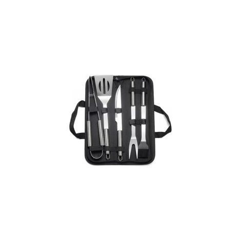 outils de barbecue en acier inoxydable : pince, fourchette à viande, pinceau à badigeonner, spatule, couteau + sac de transport pour pique-nique, camping, barbecue (1/5)