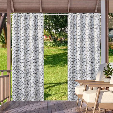 Blackout and waterproof outdoor curtains - For garden, patio, pergola - Blocks sunlight - For sliding door - 2 panels (Hexagon, 132.1 x 213.4 cm) (1/5)