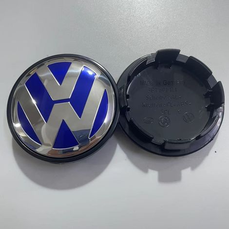 Cache moyeu de roue Volkswagen avec logo Wolfsburg, enjoliveur central jante bombé bleu 65 mm, compatible Passat, Touran, Jetta, 4 pièces (1/2)