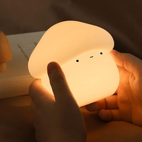 Lampada notturna a forma di fungo per bambini, lampada da comodino in silicone, luce notturna a LED ricaricabile, dimmerabile tramite tocco, con timer, decorazione per neonati (1/5)