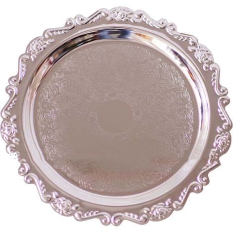 Assiette Ronde Métal pour Fruits, Gâteau et Desserts - Plateau Décoratif Argenté pour Mariage et Fêtes (1/5)