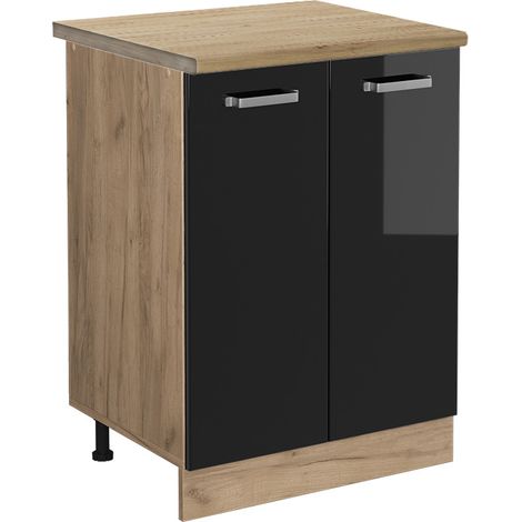 Mobiletto base cucina R-Line, Nero lucido, 60 cm , PL Rovere, Vicco