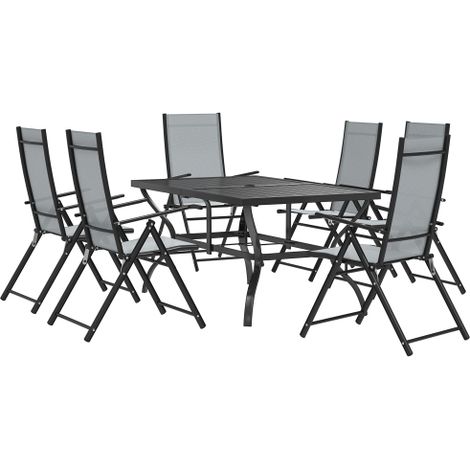 Seven-Piece Grey Steel Outdoor Dining Set with Umbrella Hole for Stylish Patio Dining (1/5)