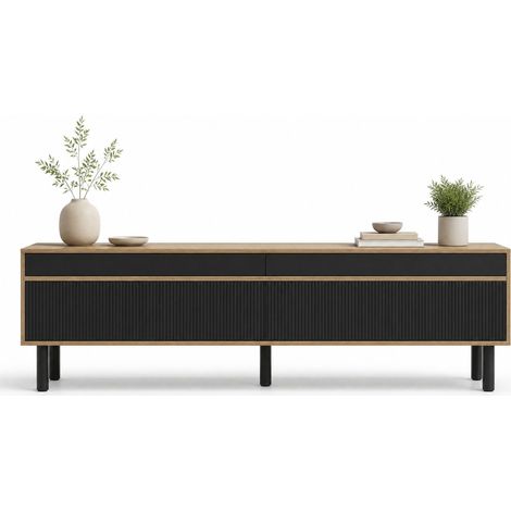 Mobile TV nero e effetto legno con 4 ante, 170 x 38 x 47 cm (1/5)