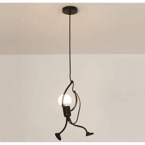 Moderne kreative kleine Menschen Pendelleuchten schwarze, Cartoon-Pendelleuchte, Kinderzimmer, Wohnzimmer, Haengelampen zubehoer, D26 × H 140 cm, E27-Pendelleuchte