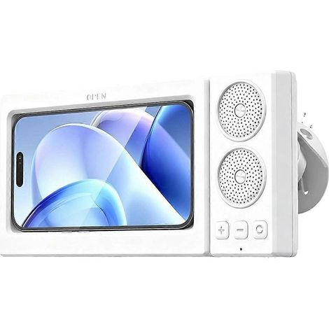 Haut-parleur portable avec mode effet sonore haute résolution, support de téléphone étanche pour la douche, écran tactile blanc (1/5)