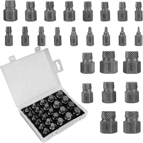 Juego de 25 extractores de tornillos rotos, extractor de tuercas antirrobo, juego de extractores de tornillos para zurdos, para extraer pernos, tornillos y tornillos de cabeza hueca rotos. (1/5)