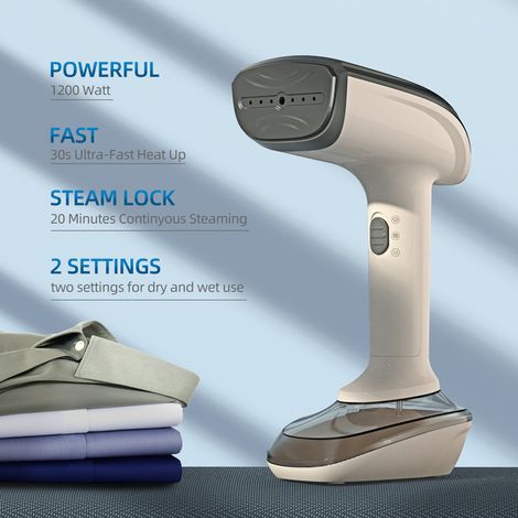 Défroisseur à vapeur portable 1200W, 2 modes sec/vapeur, panneau céramique 130°C, EU plug,Blanc (1/5)