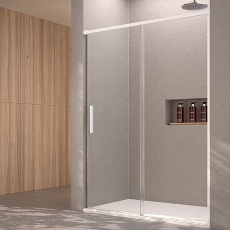 Mampara de ducha Fijo y Puerta Corredera 120x195 cm Blanco Cristal templado Antical transparente 6mm (1/5)