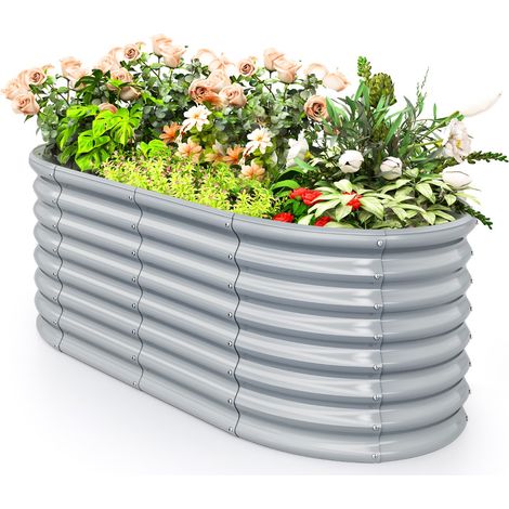 Letto da giardino rialzato tondo fioriera elevata da 60 cm con design a fondo aperto, Piastra verniciata bordo sicuro Grigio (1/3)