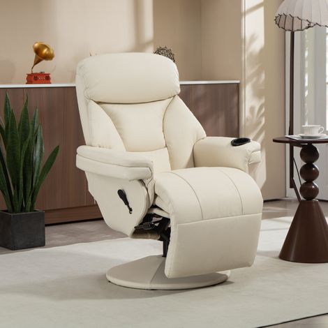 Fauteuil relax avec fonction de couchage Fauteuil TV avec poche latérale, porte-gobelet pour salon Chambre Crème (1/5)