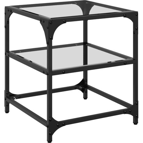 Table basse Table de salon Table de café avec dessus en verre transparent 40x40x45 cm acier (1/5)