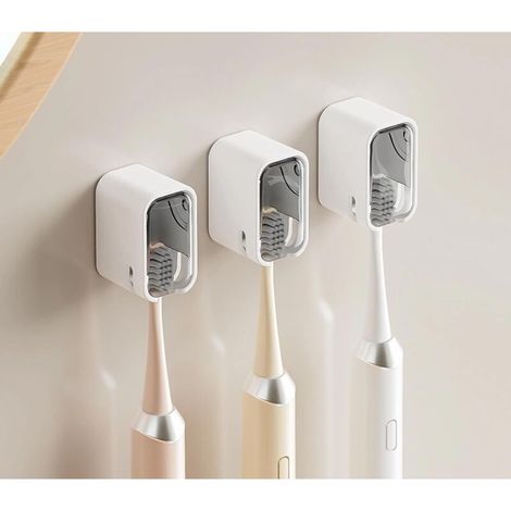 Wandmontierter Zahnbürstenhalter fürs Badezimmer – [Innovatives Einzelfach-Design] mit Deckel – Platzsparend – Zahnbürstenbox – Transparentgrau – Crezuo