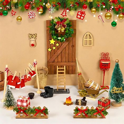 Accessoires de lutin de Noël, ensemble de porte de lutin, ensemble de lutin de Noël pour enfants, décorations de lutin miniatures en bois, accessoires de lutin, ensemble complet de lutin de Noël (1/5)