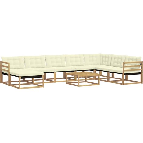 Outdoor-Sofagarnitur 9 Stk. Weiß und Creme Massivholz Akazie vidaXL (1/5)