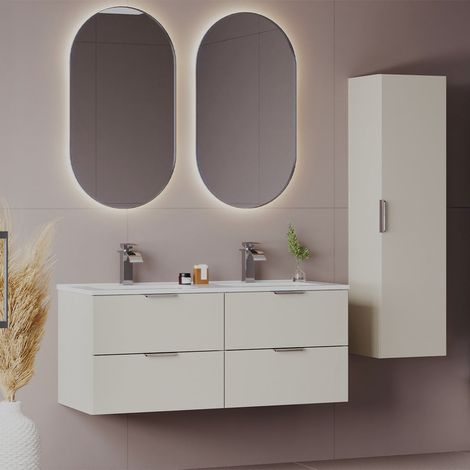 Set aus Doppelwaschtisch 120cm und Säule Astrid Cachemire (1/5)