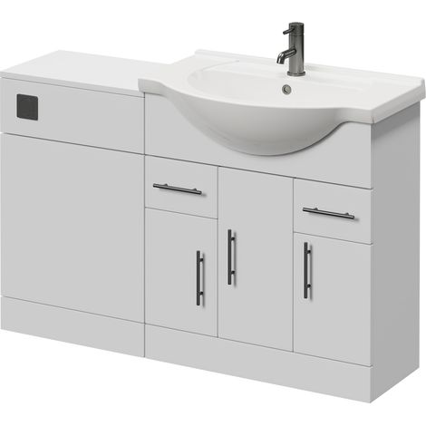 Alexander James Gloss White 1250mm 3 Door Vanity Unit Toilet Suite - 1250mm - Gunmetal Grey 96mm Bar HandleWithout James Toilet Pan