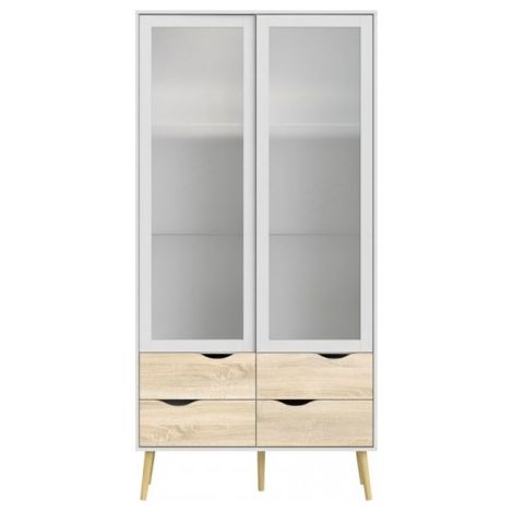 Vitrine pour salon blanc mat et chêne avec deux portes et quatre tiroirs 200 cm - Gladiolo (1/5)