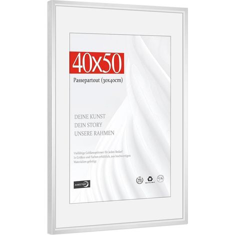 Bilderrahmen 40x50 Passepartout 30x40 Alu Silber 40x50cm 1x (1/5)
