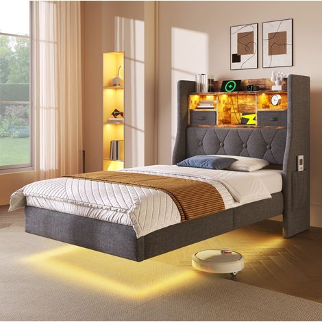 Letto singolo con LED e USB in lino 90x200 cm OKMYHOME (1/5)