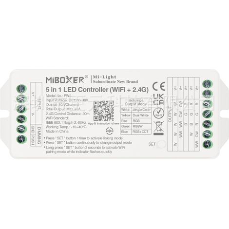 PW5 5-in-1 RGB CCT LED Strip Controller 2.4 GHz + Wi-Fi 20 A 12-48 V