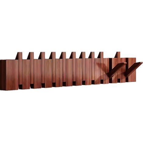 Porte-manteau mural en bois massif naturel avec 12 crochets, finition noyer. Crochets en forme de touches de piano. Cintres pour vêtements en tissu non tissé. Idéal pour placard, cuisine, chambre, sal (1/4)