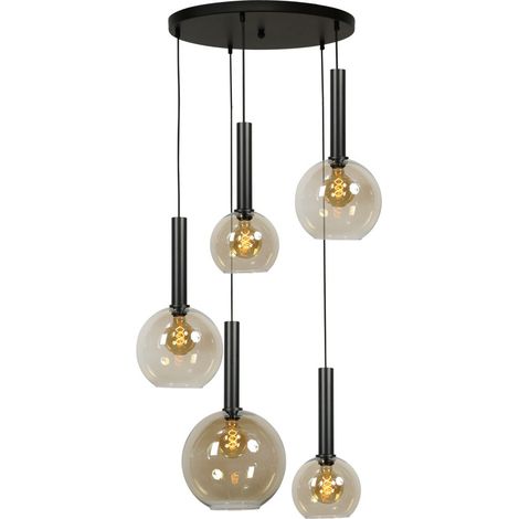 Lampe suspendue noire Bella 5 lumières avec ampoules en verre - 2982-05-05-50-5-221