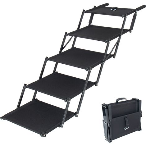 Rampe pour chien pliable 5 marches, antidérapante et réglable, pour voiture, lit haut, canapé et SUV, structure métal noire, jusqu’à 110 kg - CHICFURN (1/5)