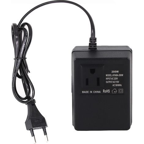 220V AC to 110V AC Voltage Converter, 200W, Portable Travel Power Adapter, Black (1/5)